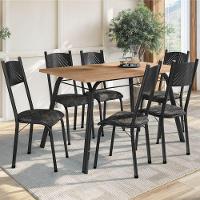 Conjunto De Mesa Sala De Jantar Lotus Com 6 Cadeiras Tampo Madeirado 1,36m Preto Floral Artefamol Preto/flor - 2