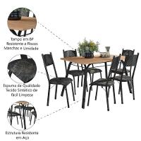 Conjunto De Mesa Sala De Jantar Lotus Com 6 Cadeiras Tampo Madeirado 1,36m Preto Floral Artefamol Preto/flor - 5