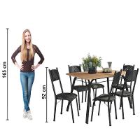 Conjunto De Mesa Sala De Jantar Lotus Com 6 Cadeiras Tampo Madeirado 1,36m Preto Floral Artefamol Preto/flor - 6