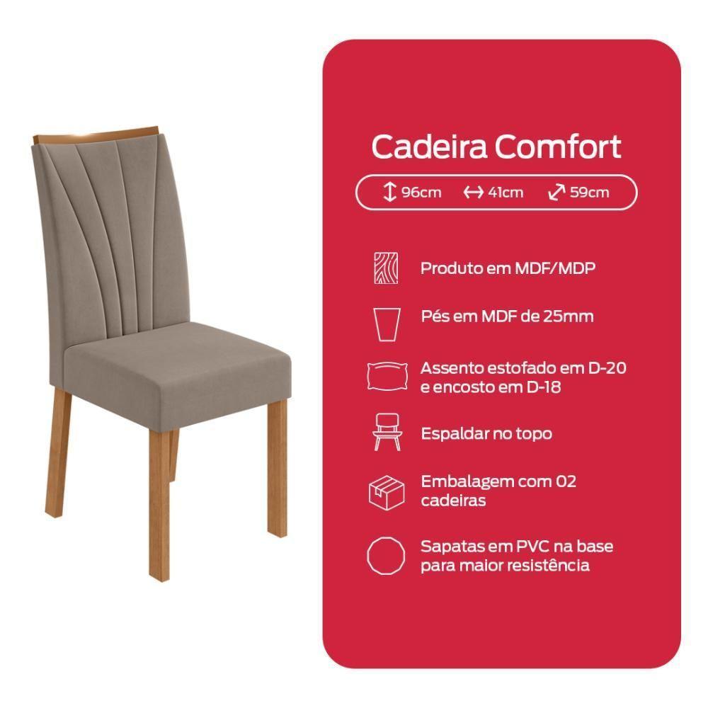 Conjunto Sala de Jantar Mesa 120x80cm Tampo Vidro/MDF 4 Cadeiras Suede Bege Amendoa Clean/Off White - 4