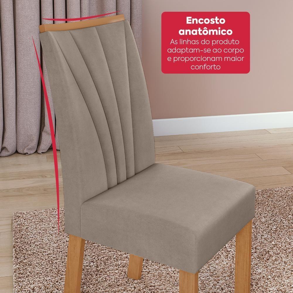 Conjunto Sala de Jantar Mesa 120x80cm Tampo Vidro/MDF 4 Cadeiras Suede Bege Amendoa Clean/Off White - 5