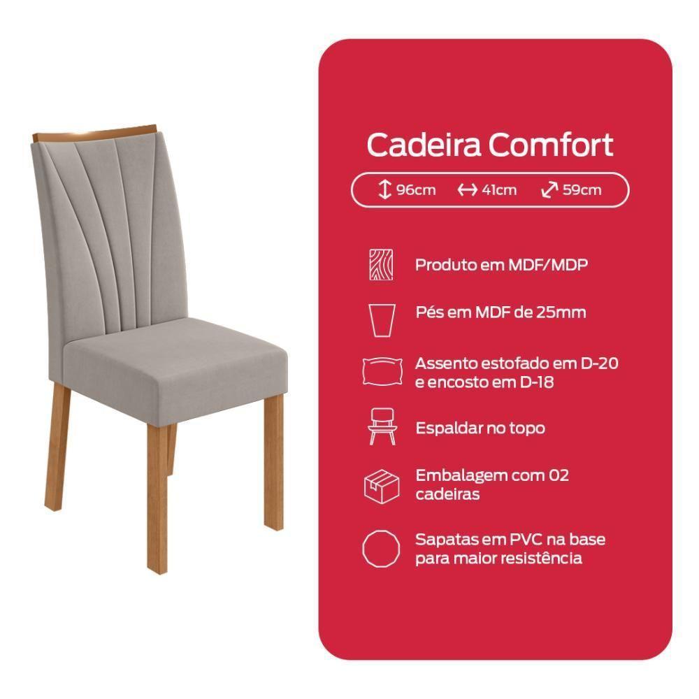 Conjunto Sala dDe Jantar Mesa 120x80cm Tampo Vidro/MDF 4 Cadeiras Veludo Capuccino Amendo/Off White - 4