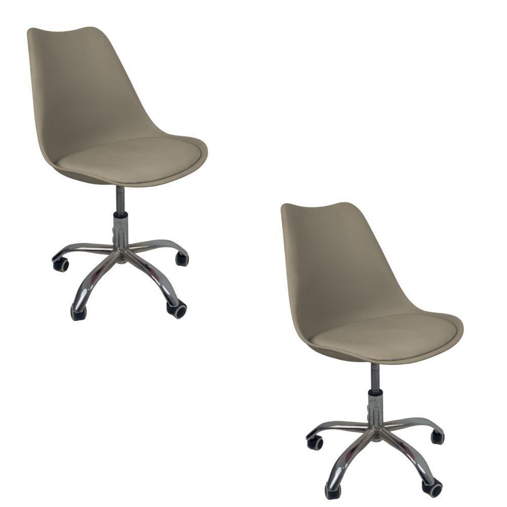 Kit 2 Cadeiras Office Base Cromada Com Rodizio Giratória Saarinen Bege - 1