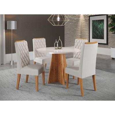 Conjunto Sala de Jantar Columbia 4 Lugares Tampo MDF com Cadeiras em Veludo Marfim