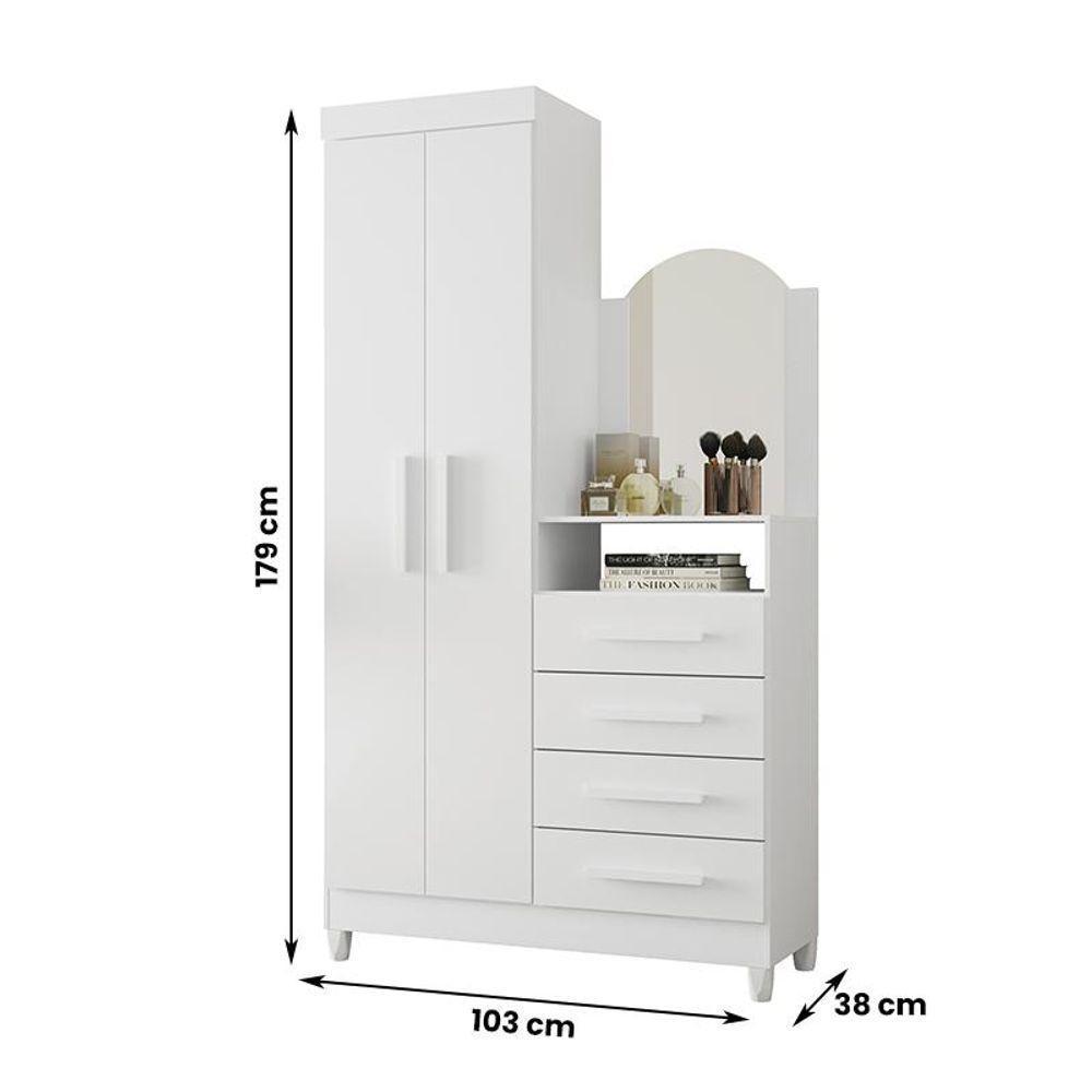 Guarda Roupa Cômoda Capri 2 Portas 4 Gavetas E Espelho Branco branctitaniuazurosa Branco branctitaniuazurosa - 1