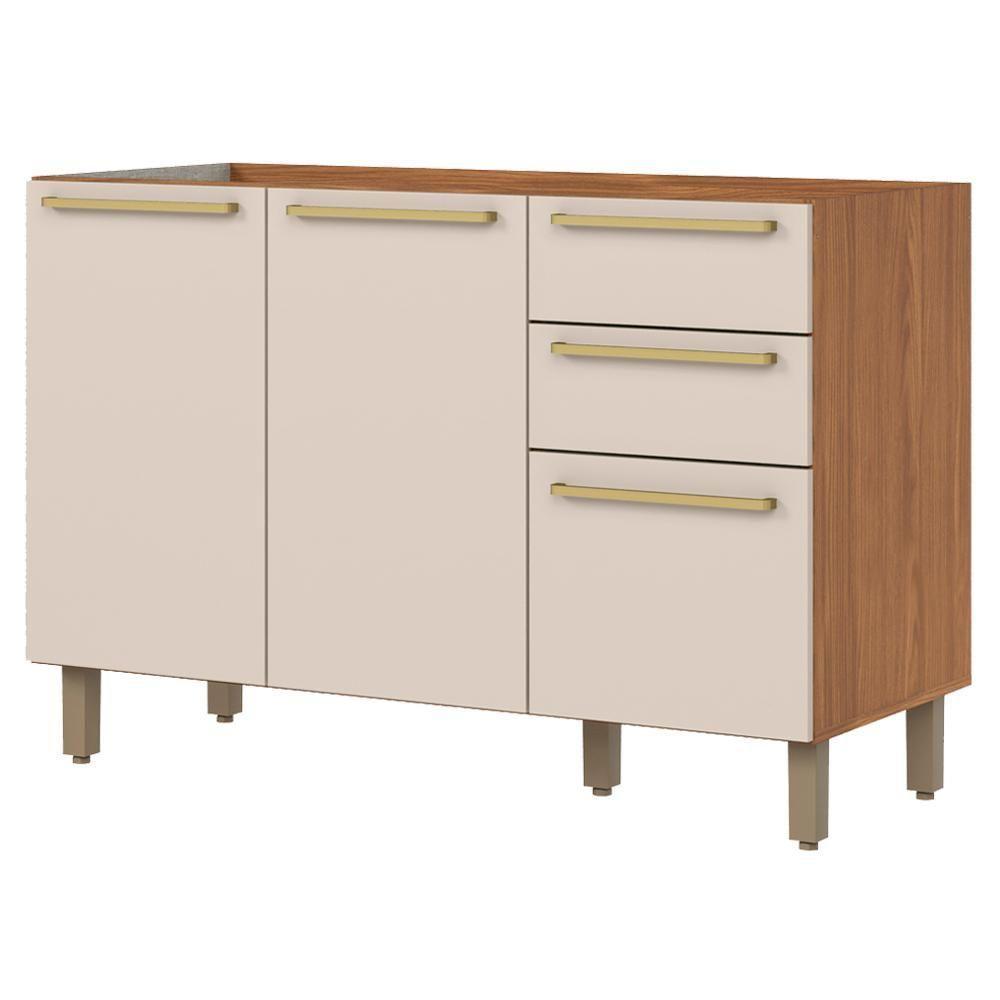 Balcao Pia Sem Tampo 3 Portas 120 Cm Requinte C640 Henn Nature Areia - 1