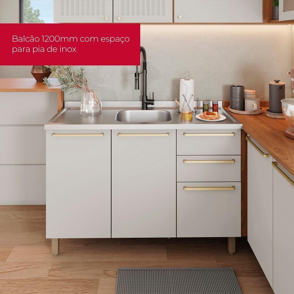 Balcao Pia Sem Tampo 3 Portas 120 Cm Requinte C640 Henn Nature Areia - 5