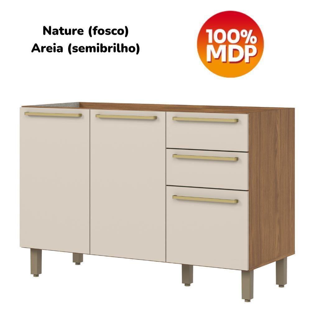 Balcao Pia Sem Tampo 3 Portas 120 Cm Requinte C640 Henn Nature Areia - 6