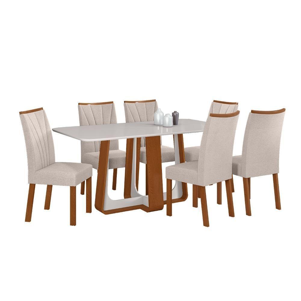 Conjunto Sala De Jantar Mesa Easy Pop 170x90 Tampo Vidro/MDF Com 6 Cadeiras Confort Boucle Bege Frassino/Off White - 2