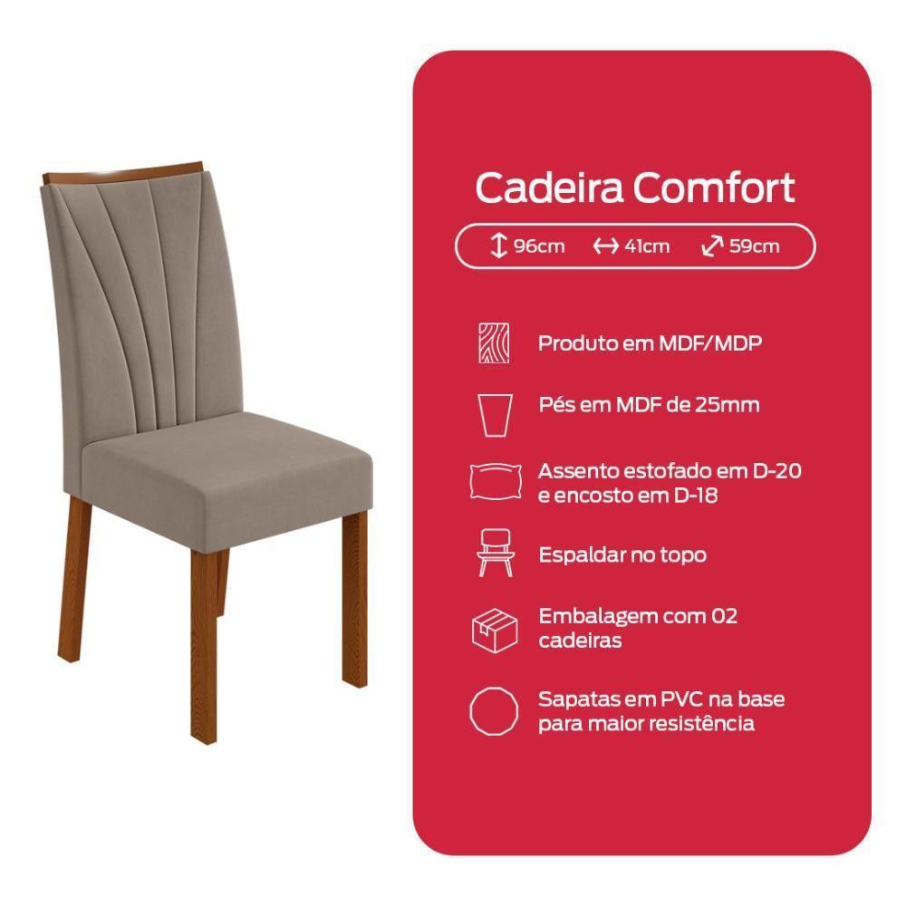 Conjunto Sala De Jantar Mesa Easy Pop 120x80cm Tampo Vidro/MDF Com 4 Cadeiras Confort Suede Bege Frassino/Off White - 10