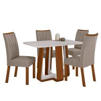 Conjunto Sala De Jantar Mesa Easy Pop 120x80cm Tampo Vidro/MDF Com 4 Cadeiras Confort Suede Bege Frassino/Off White - 2