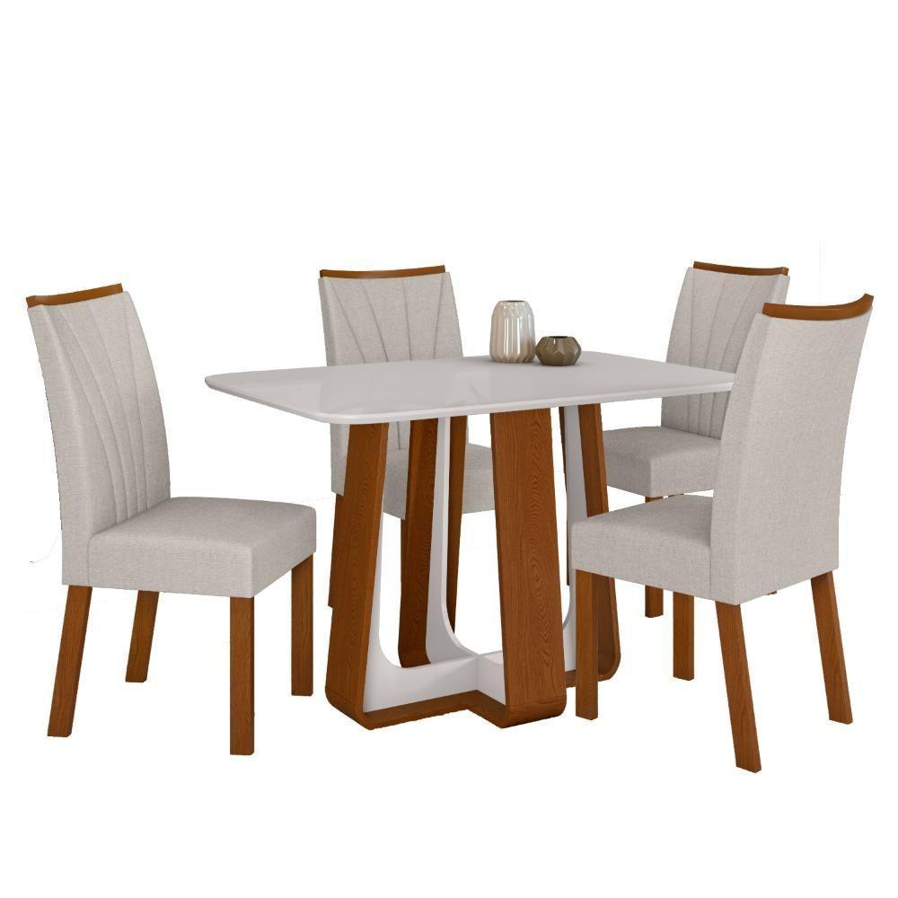 Conjunto Sala De Jantar Mesa Easy Pop 120x80cm Tampo Vidro/MDF Com 4 Cadeiras Confort Linho Cinza Frassino/Off White - 2