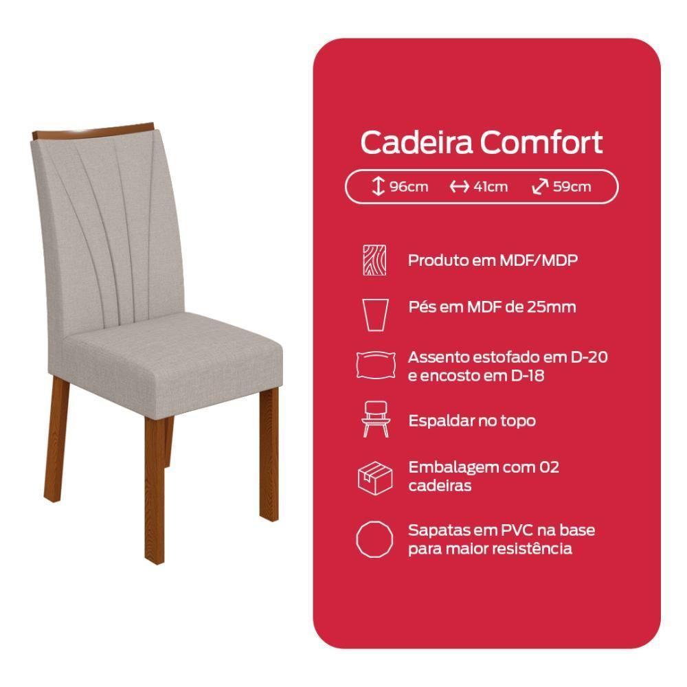 Conjunto Sala De Jantar Mesa Easy Pop 120x80cm Tampo Vidro/MDF Com 4 Cadeiras Confort Linho Cinza Frassino/Off White - 10