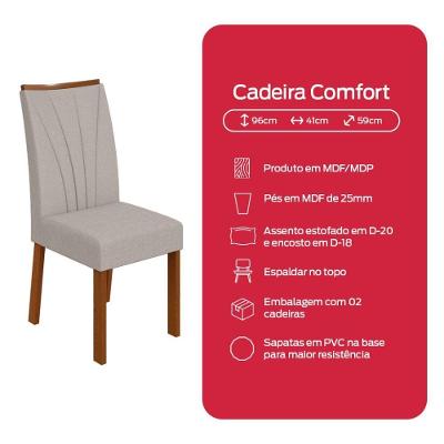 Conjunto Sala De Jantar Mesa Easy Pop 120x80cm Tampo Vidro/MDF Com 4 Cadeiras Confort Linho Cinza Frassino/Off White