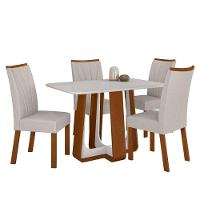 Conjunto Sala De Jantar Mesa Easy Pop 120x80cm Tampo Vidro/MDF Com 4 Cadeiras Confort Linho Cinza Frassino/Off White - 2