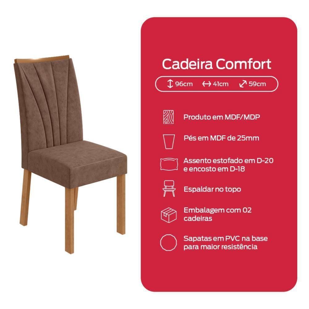 Conjunto Sala De Jantar Mesa Easy Pop 120x80cm Tampo Vidro/MDF 4 Cadeiras Confort Couro Morano Avelã Amendoa/Off White - 9