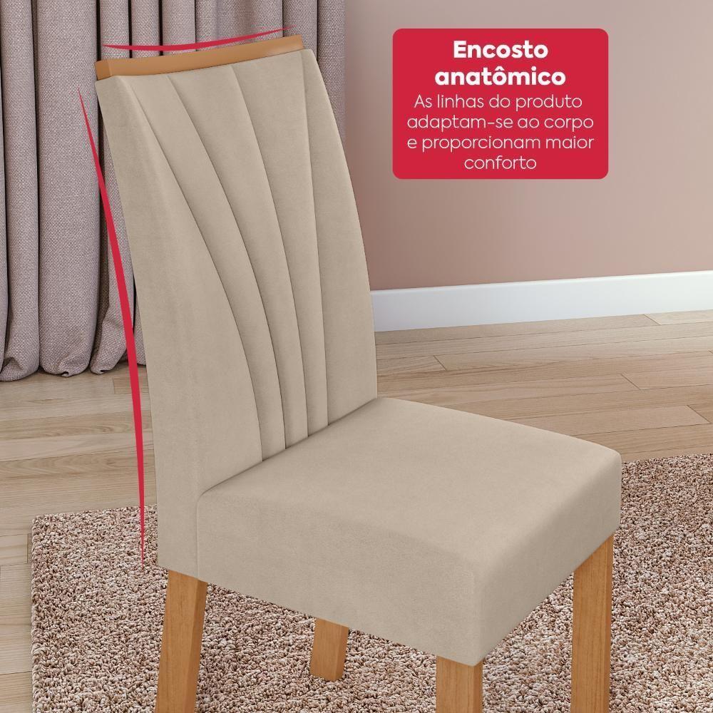 Conjunto Sala De Jantar Mesa Easy Pop 120x80cm Tampo Vidro/MDF Com 4 Cadeiras Confort Veludo Naturale Amendoa/Off White - 5