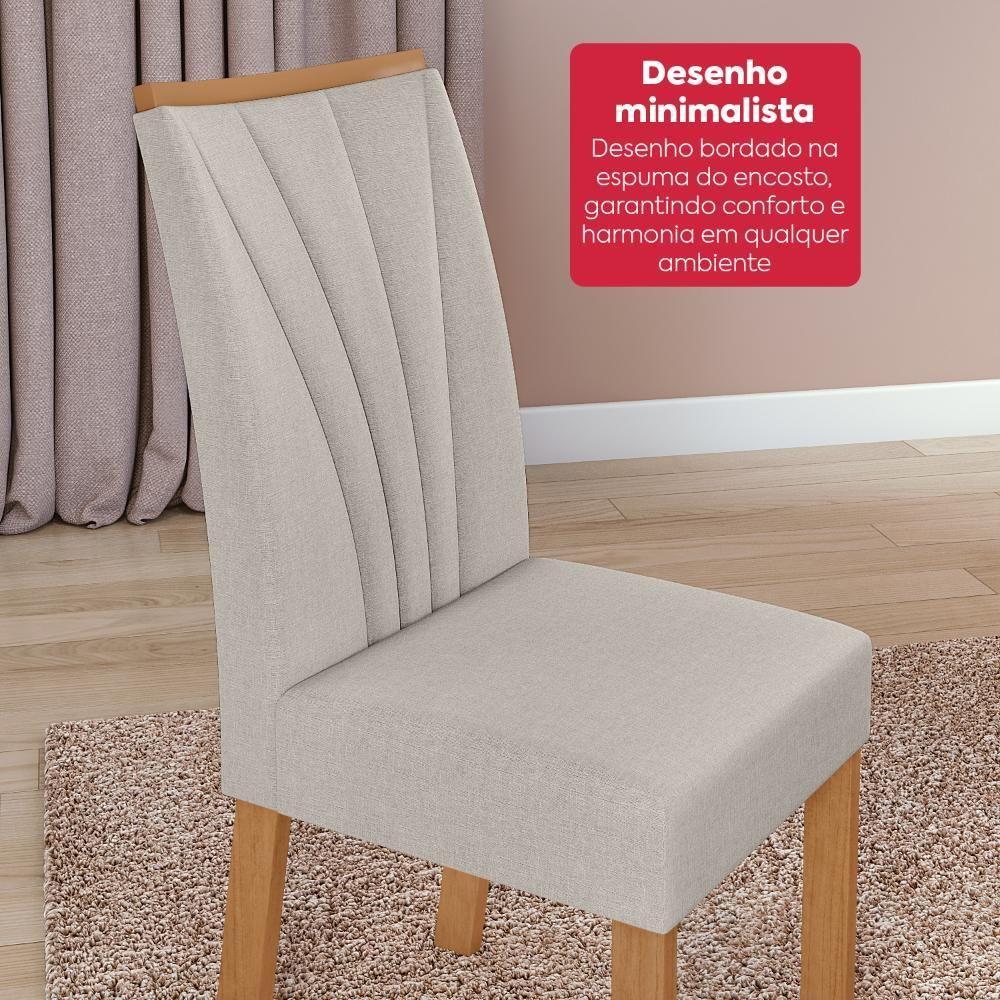 Conjunto Sala De Jantar Mesa Easy Pop 120x80 Tampo Vidro/MDF 4 Cadeiras Confort Linho Mosaico Cinza Amendoa/Off White - 5