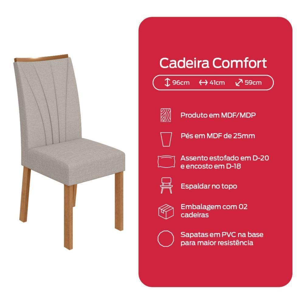 Conjunto Sala De Jantar Mesa Easy Pop 120x80 Tampo Vidro/MDF 4 Cadeiras Confort Linho Mosaico Cinza Amendoa/Off White - 10