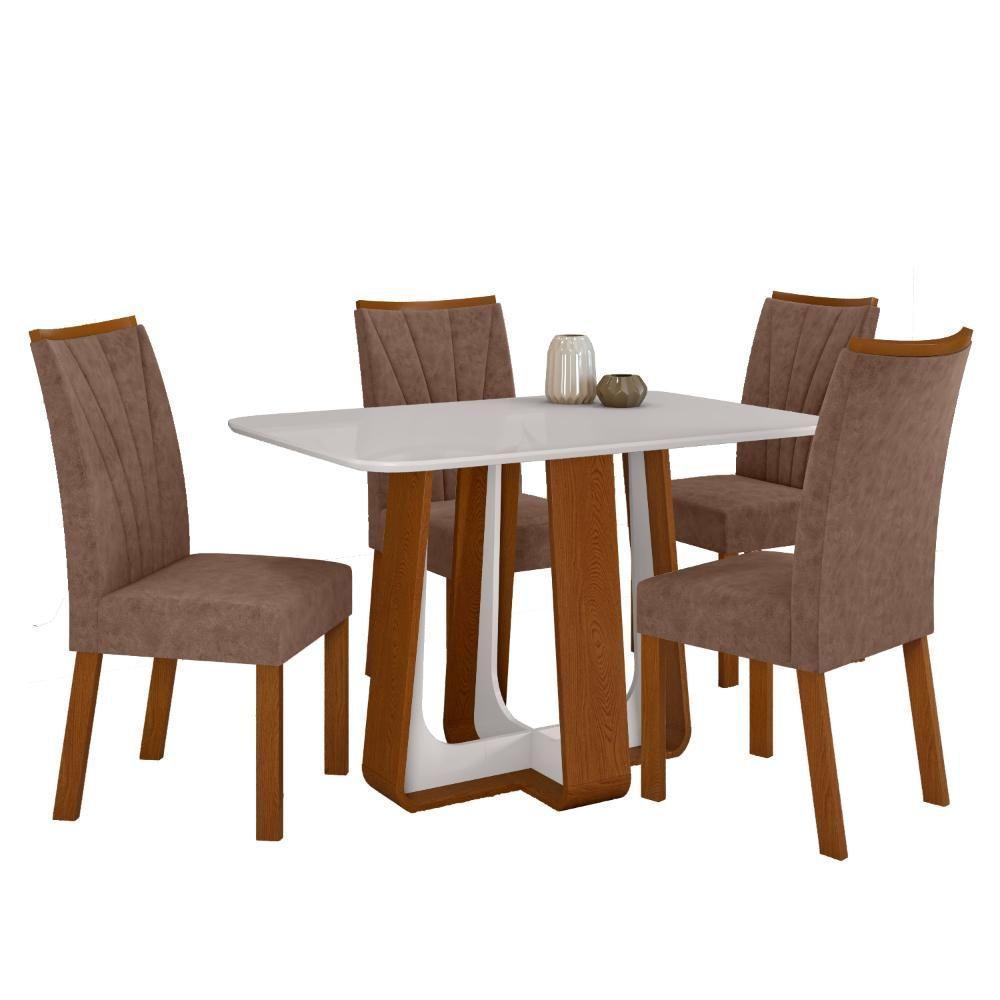 Conjunto Sala De Jantar Mesa Easy Pop 120x80cm Tampo Vidro/MDF Com 4 Cadeiras Confort Couro Morano Frassino/Off White - 2