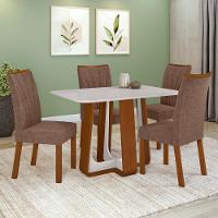 Conjunto Sala De Jantar Mesa Easy Pop 120x80cm Tampo Vidro/MDF Com 4 Cadeiras Confort Couro Morano Frassino/Off White - 1