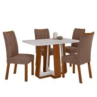 Conjunto Sala De Jantar Mesa Easy Pop 120x80cm Tampo Vidro/MDF Com 4 Cadeiras Confort Couro Morano Frassino/Off White - 2