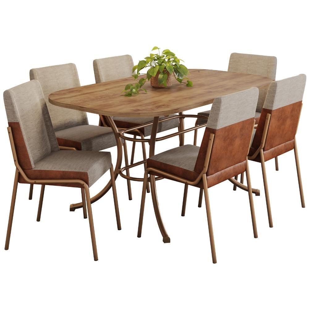 Conjunto Sala De Jantar 6 Cadeiras Manila Carraro Freijó Areia Rosê - 2