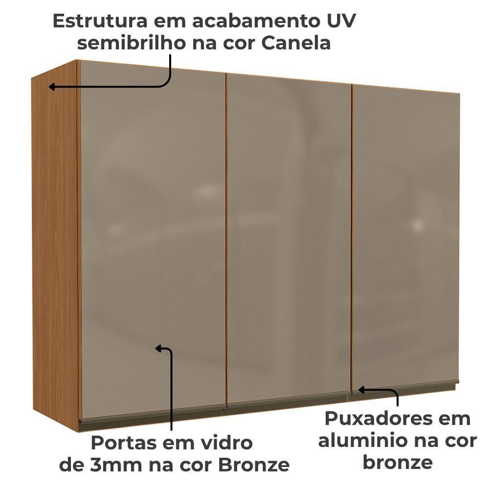 Armario Aereo 3p Vidro 120 Cm Mdp Maxxi G767 Canela Kappesberg Canela - 3