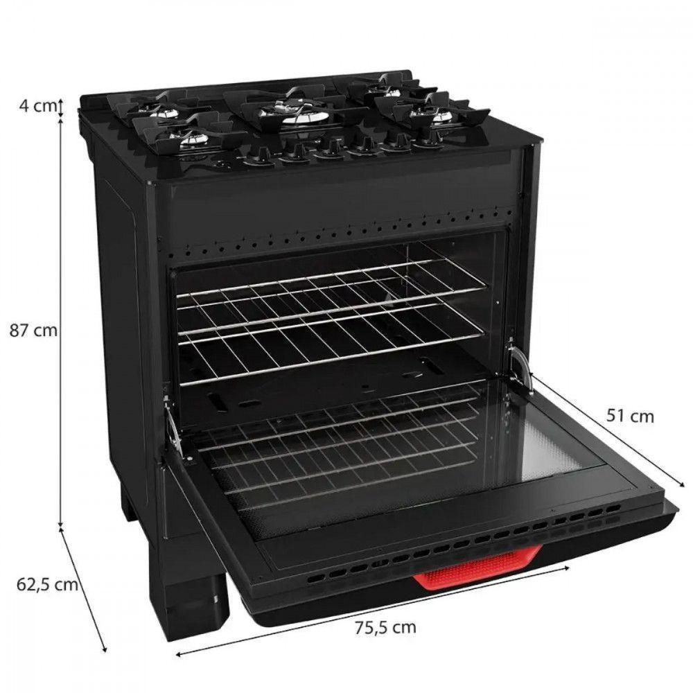 Fogão Mueller 5 Bocas Com Mesa De Vidro E Grades De Ferro Preto Bivolt - 4