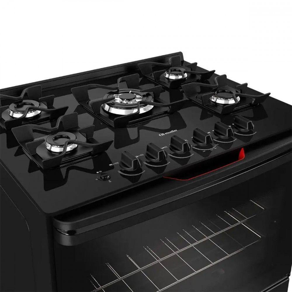 Fogão Mueller 5 Bocas Com Mesa De Vidro E Grades De Ferro Preto Bivolt - 5