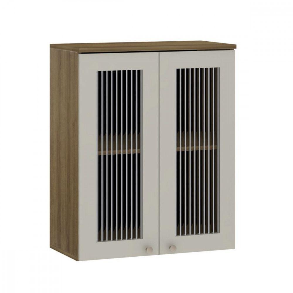 Armário Aéreo 2 Portas Vidro Canelado 80cm Isis Luciane Avela/mocca - 1