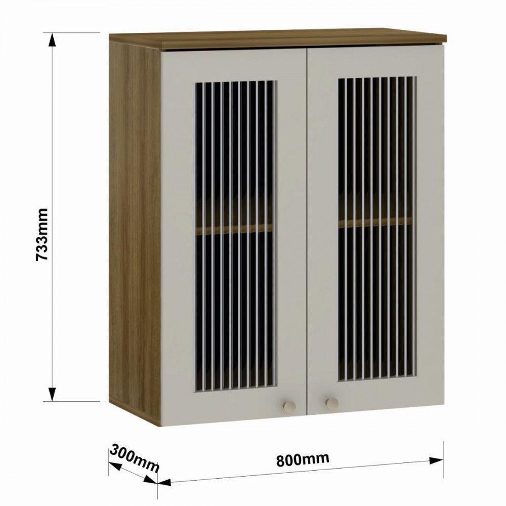 Armário Aéreo 2 Portas Vidro Canelado 80cm Isis Luciane Avela/mocca - 2