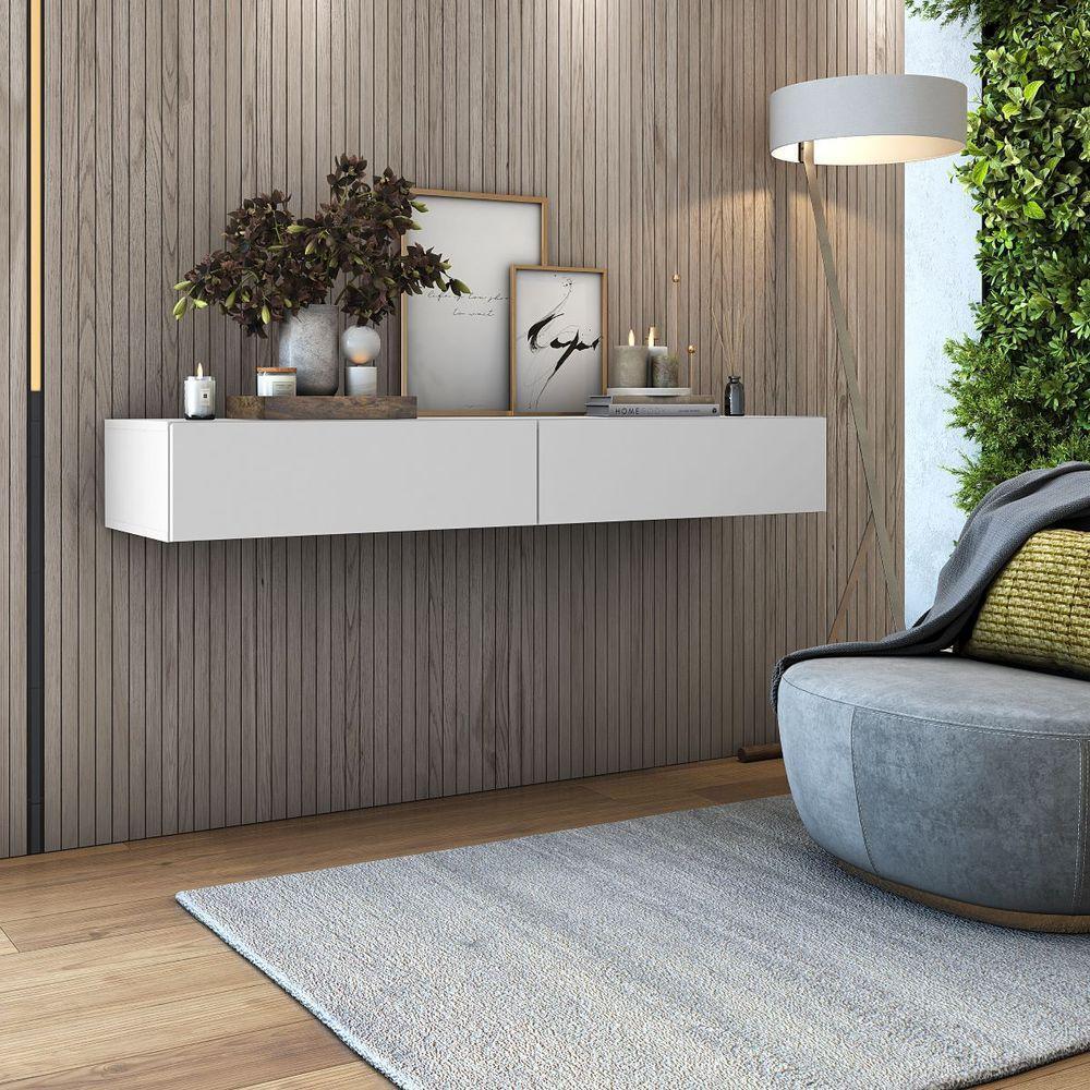 Aparador Buffet Suspenso 110cm Em Mdf Sala Hall De Entrada Branco - 1