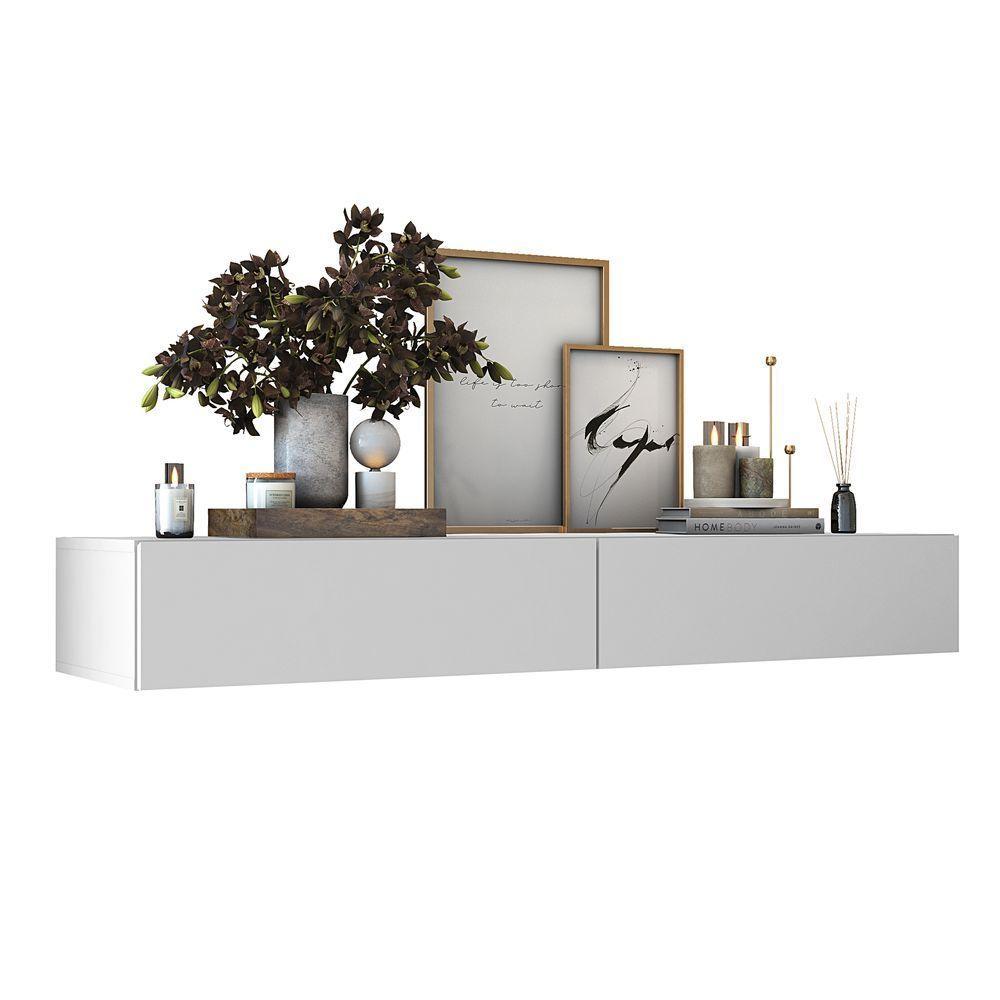Aparador Buffet Suspenso 110cm Em Mdf Sala Hall De Entrada Branco - 2