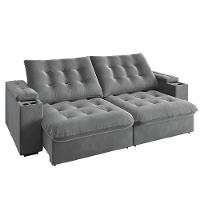 Sofá Retrátil E Reclinável 3 Lugares 2,30m Com Porta Copos Veludo New Coliseu Selmer Cinza Cinza - 2