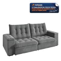Sofá Retrátil E Reclinável 3 Lugares 2,30m Com Porta Copos Veludo New Coliseu Selmer Cinza Cinza - 5
