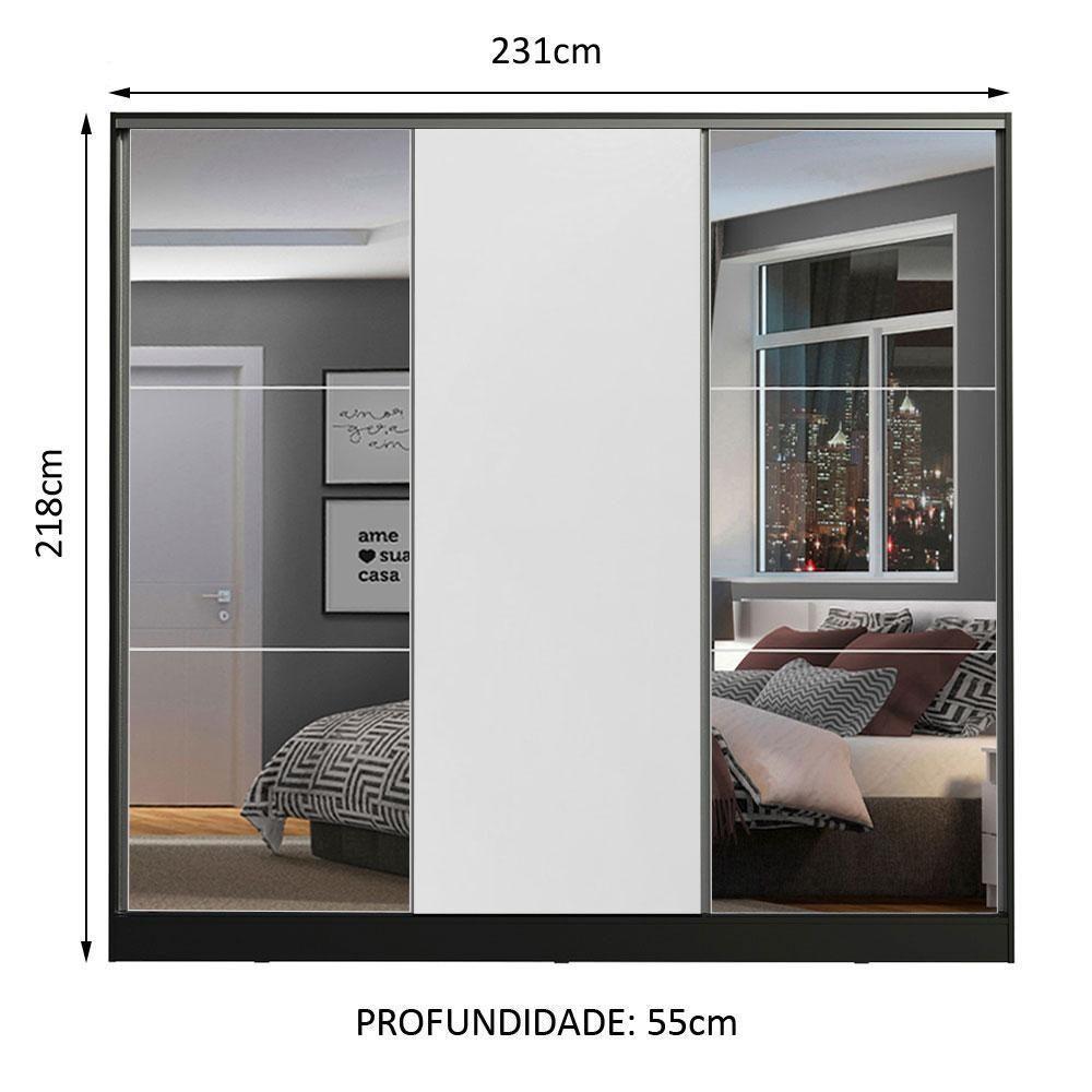 Guarda Roupa Madesa Zurique 3 Porta de Correr c/Espelhos PeB - 4