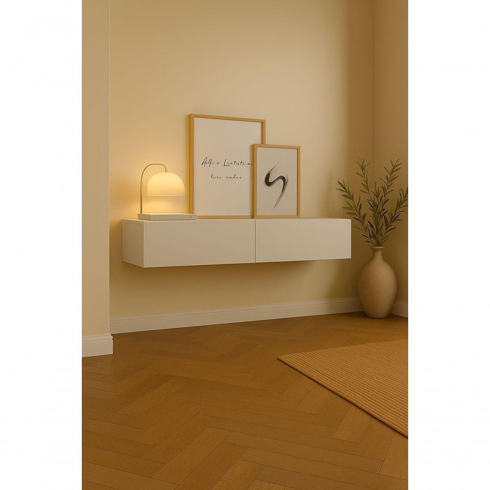 Aparador Bancada 110cm Suspenso 2 Gavetas Em Mdf Estilo Clássico Branco - 1