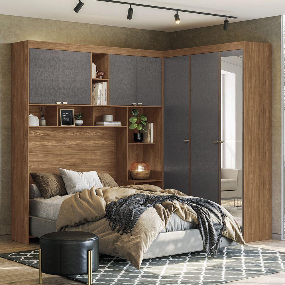 Guarda Roupa De Canto Com 7 Portas E 4 Gavetas E Cabeceira Lugano Santos Andirá Jatoba/grafitte - 1