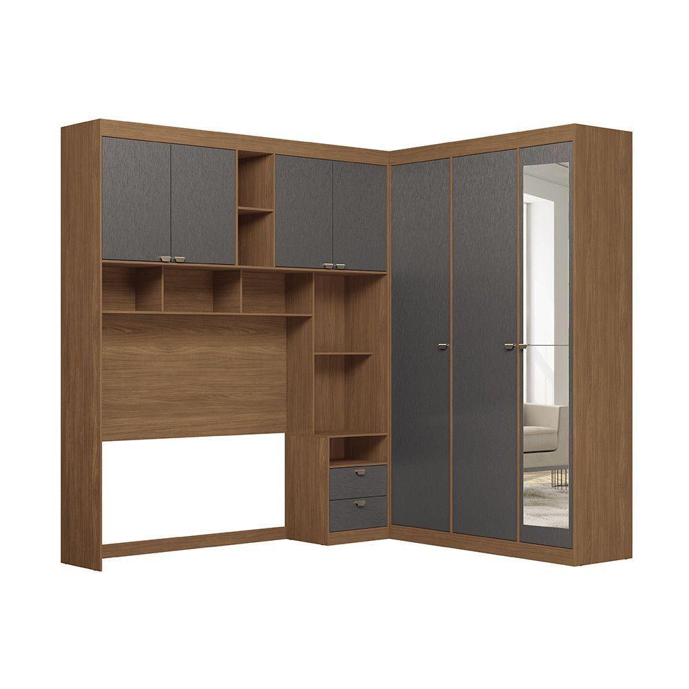 Guarda Roupa De Canto Com 7 Portas E 4 Gavetas E Cabeceira Lugano Santos Andirá Jatoba/grafitte - 2