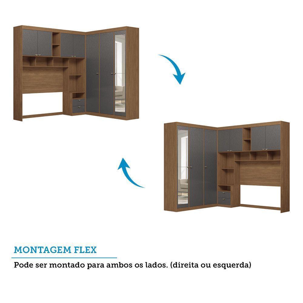 Guarda Roupa De Canto Com 7 Portas E 4 Gavetas E Cabeceira Lugano Santos Andirá Jatoba/grafitte - 5