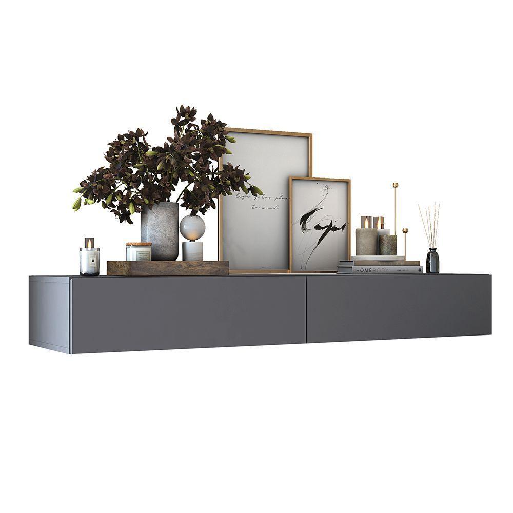 Aparador Buffet Suspenso 110cm Em Mdf Sala Hall De Entrada Cinza - 2