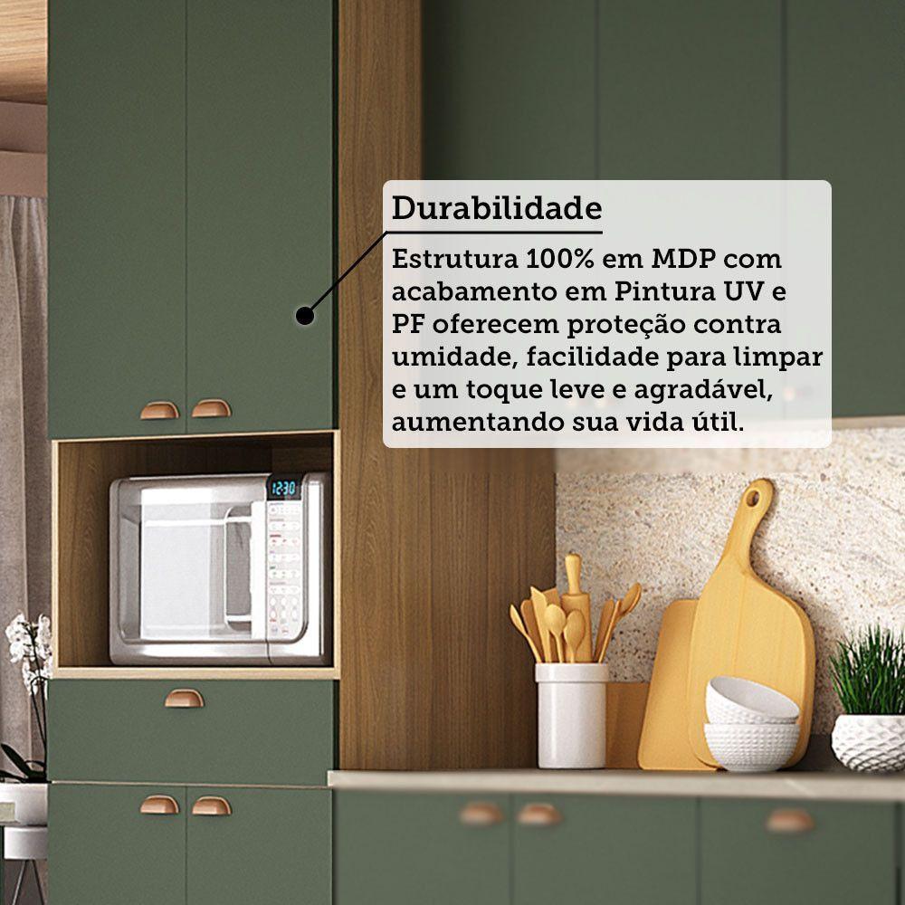 Cozinha Modulada Completa Com Bancada Ilha 8 Peças Com Tampo Freijó/Freijó Brasil/Verde Amalfi - 6