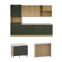 Cozinha Modulada Completa Com Bancada Ilha 8 Peças Com Tampo Freijó/Freijó Brasil/Verde Amalfi - 2