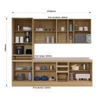 Cozinha Modulada Completa Com Bancada Ilha 8 Peças Com Tampo Freijó/Freijó Brasil/Verde Amalfi