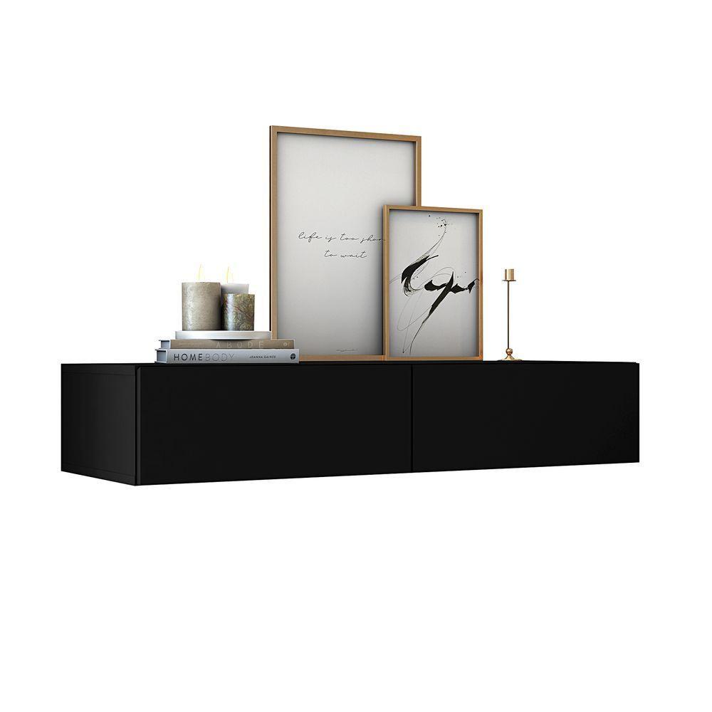 Aparador Suspenso 90cm 2 Gavetas Para Hall De Entrada Linha Alta Preto - 2