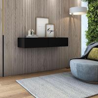 Aparador Suspenso 90cm 2 Gavetas Para Hall De Entrada Linha Alta Preto - 1