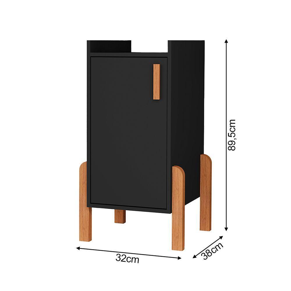 Buffet Aparador Sala Retrô 1 Porta Cantinho Do Café Poisedon Preto - 4