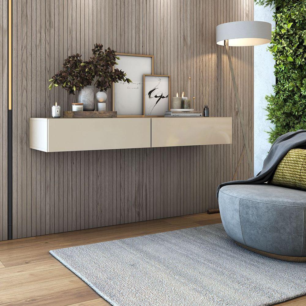 Aparador Bancada 110cm Suspenso 2 Gavetas Em Mdf Estilo Clássico Off - 4