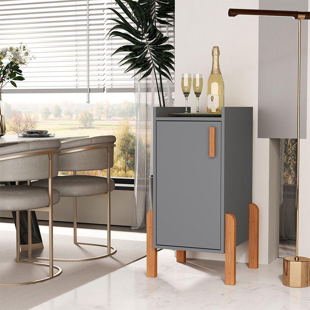 Buffet Aparador Sala Retrô 1 Porta Cantinho Do Café Poisedon Cinza - 1